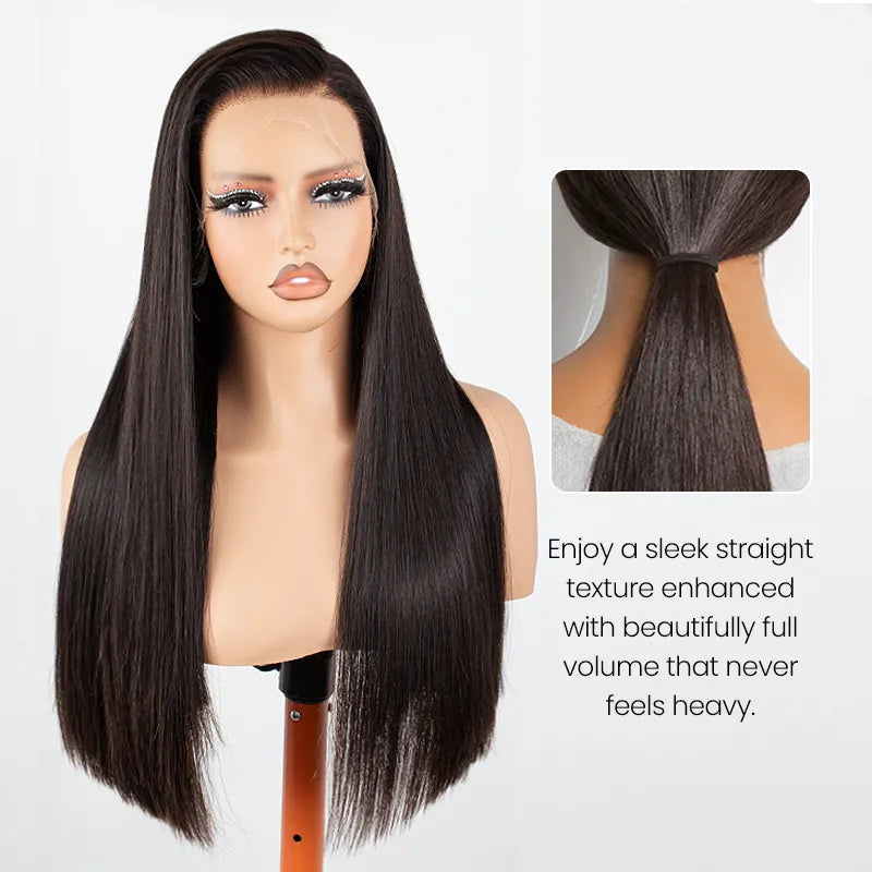 Perruque en cheveux humains lisses avec dentelle frontale transparente 13x4 