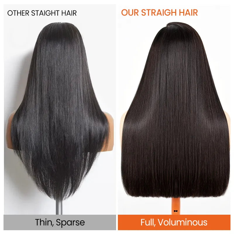 Perruque en cheveux humains lisses avec dentelle frontale transparente 13x4 