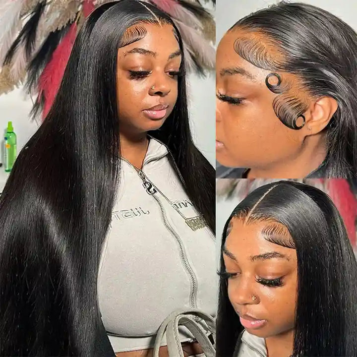 13x6 HD Lace Straight Frontal Wig ¨C Soft, Silky, Pre-Plucked Human Hair