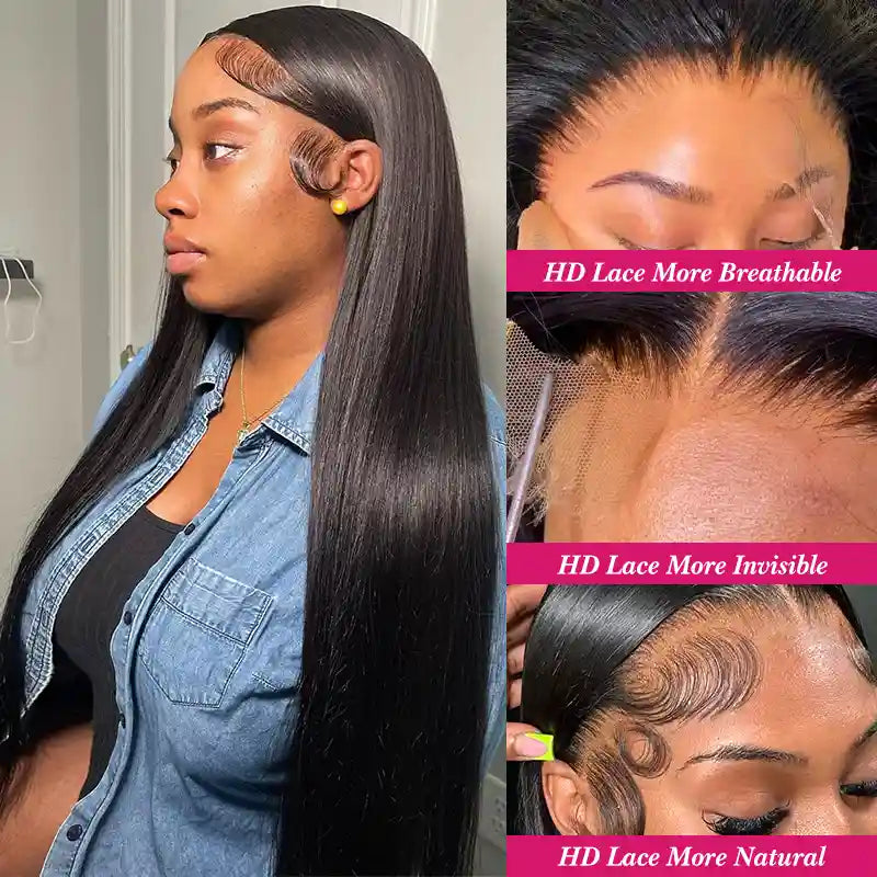 13x6 HD Lace Straight Frontal Wig ¨C Soft, Silky, Pre-Plucked Human Hair