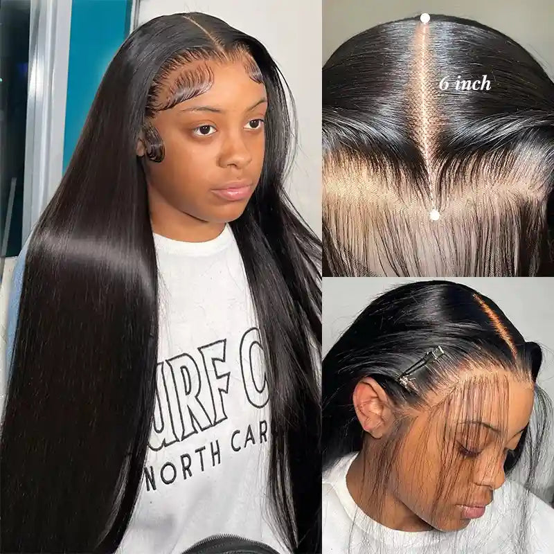 13x6 HD Lace Straight Frontal Wig ¨C Soft, Silky, Pre-Plucked Human Hair