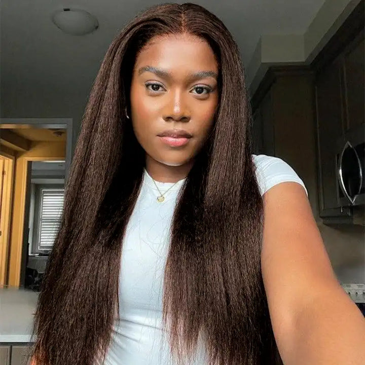 13x6 Kinky Straight Lace Front Human Hair Wig – Pre-Plucked, Full & Long-Lasting