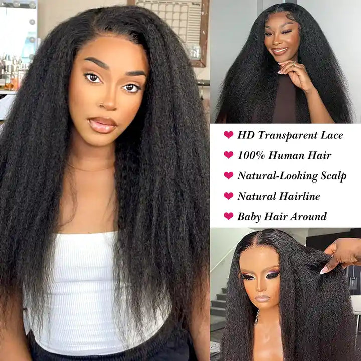 13x6 Kinky Straight Lace Front Human Hair Wig – Pre-Plucked, Full & Long-Lasting