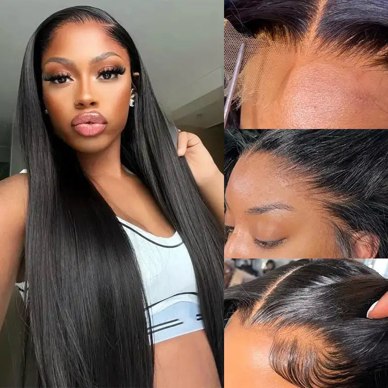 Peluca de cabello humano liso con encaje frontal transparente de 13 x 4 