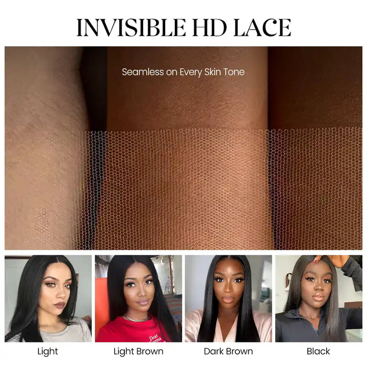 Peluca de cabello humano liso con encaje frontal transparente de 13 x 4 