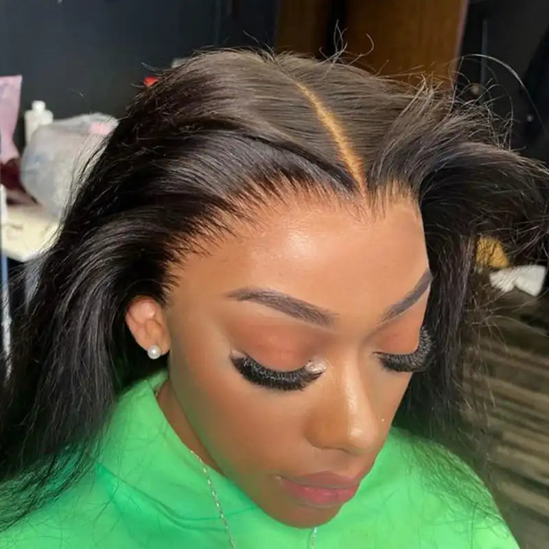 Peluca de cabello humano liso con encaje frontal transparente de 13 x 4 