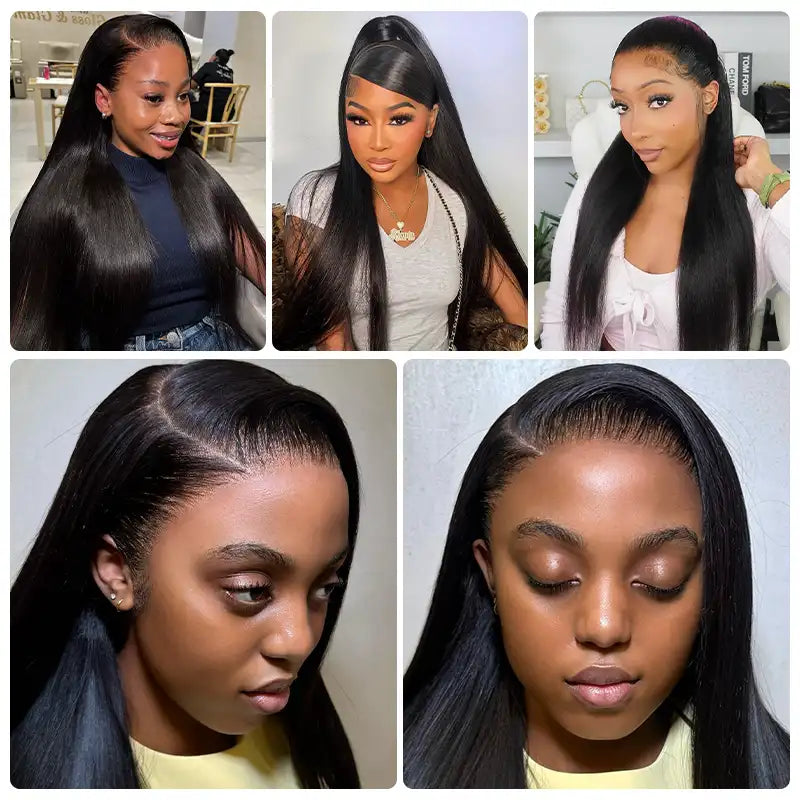 Peluca de cabello humano liso con encaje frontal transparente de 13 x 4 