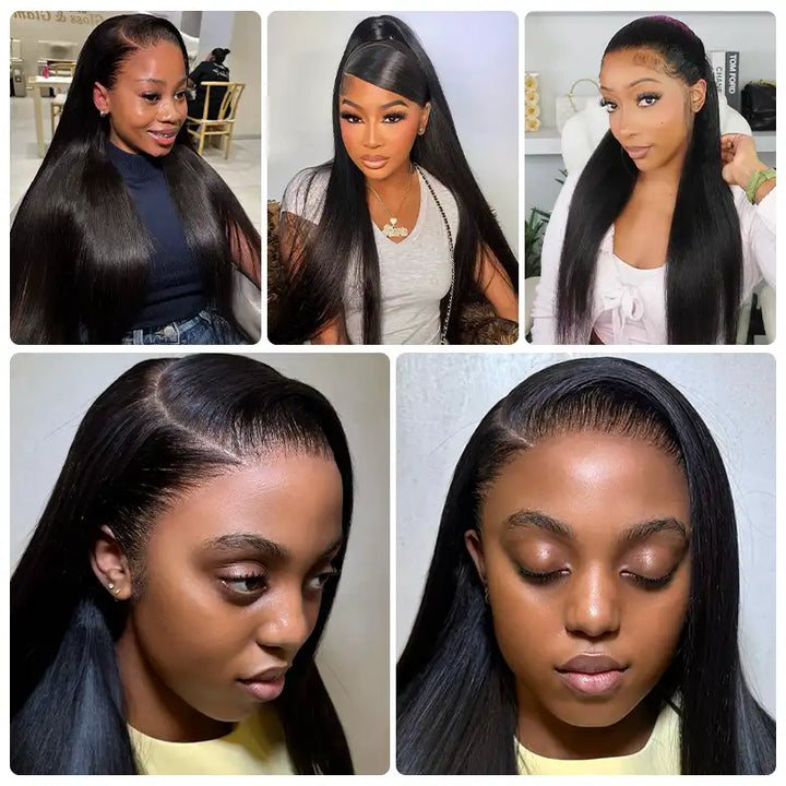 Peluca de cabello humano liso con encaje frontal transparente de 13 x 4 