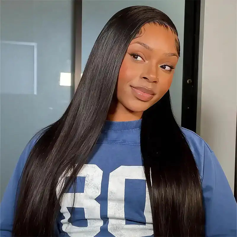 Peluca de cabello humano liso con encaje frontal transparente de 13 x 4 