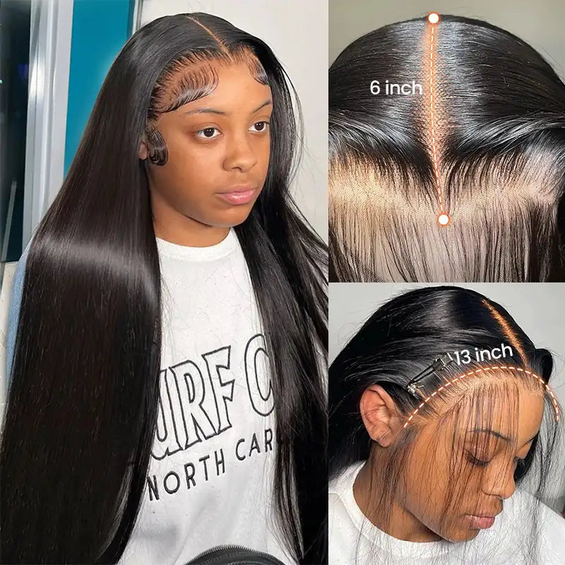 Peluca de cabello humano liso con encaje frontal transparente de 13 x 4 