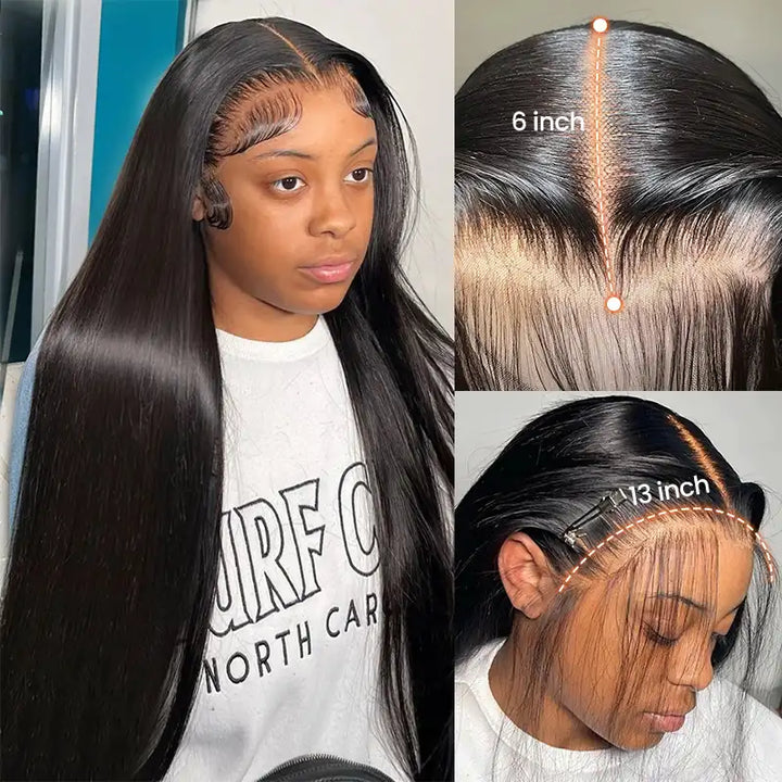 Peluca de cabello humano liso con encaje frontal transparente de 13 x 4 