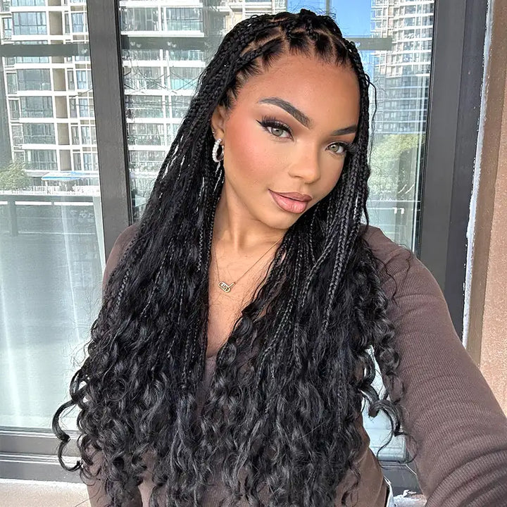 13x6 HD Lace Boho Braided Curly Wig Drawstring Glueless Human Hair Wig