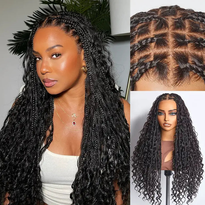 13x6 HD Lace Boho Braided Curly Wig Drawstring Glueless Human Hair Wig