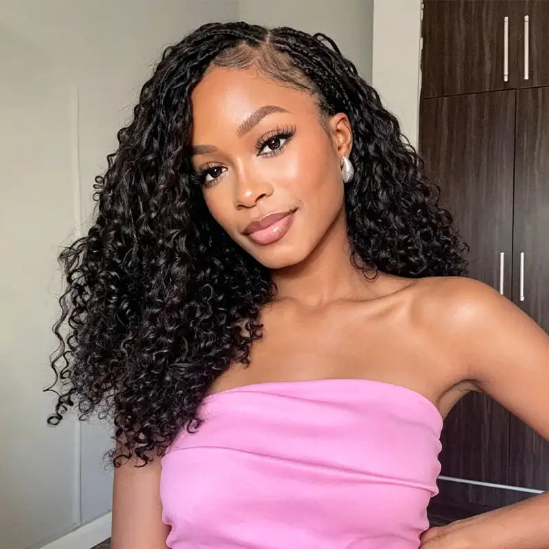 13x6 HD Lace Boho Braided Curly Wig Drawstring Glueless Human Hair Wig