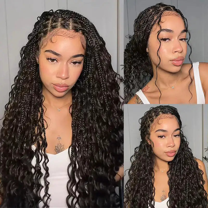 13x6 HD Lace Boho Braided Curly Wig Drawstring Glueless Human Hair Wig
