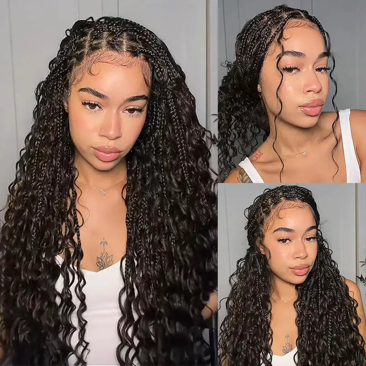 13x6 HD Lace Boho Braided Curly Wig Drawstring Glueless Human Hair Wig