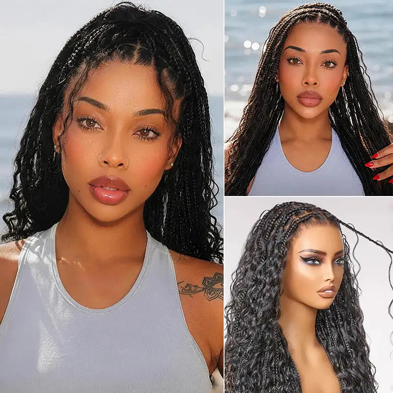 13x6 HD Lace Boho Braided Curly Wig Drawstring Glueless Human Hair Wig