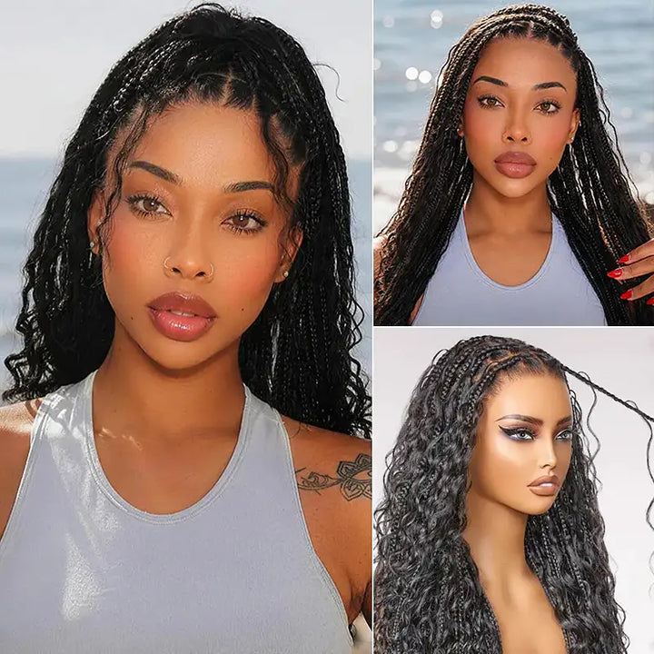 13x6 HD Lace Boho Braided Curly Wig Drawstring Glueless Human Hair Wig