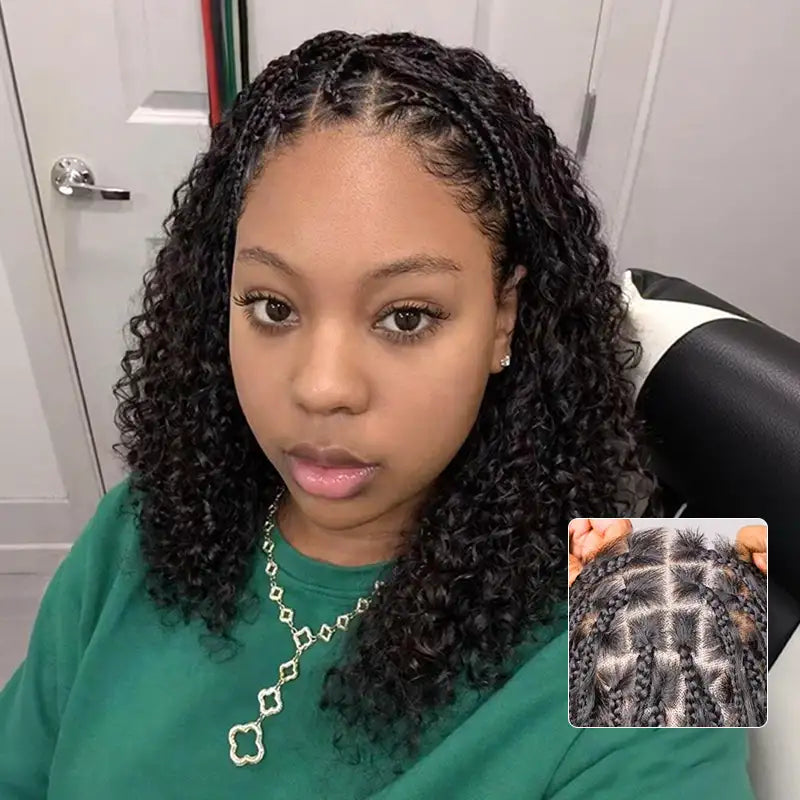 13x6 HD Lace Boho Braided Curly Wig Drawstring Glueless Human Hair Wig