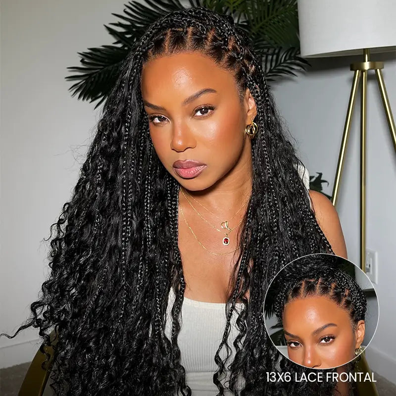 13x6 HD Lace Boho Braided Curly Wig Drawstring Glueless Human Hair Wig