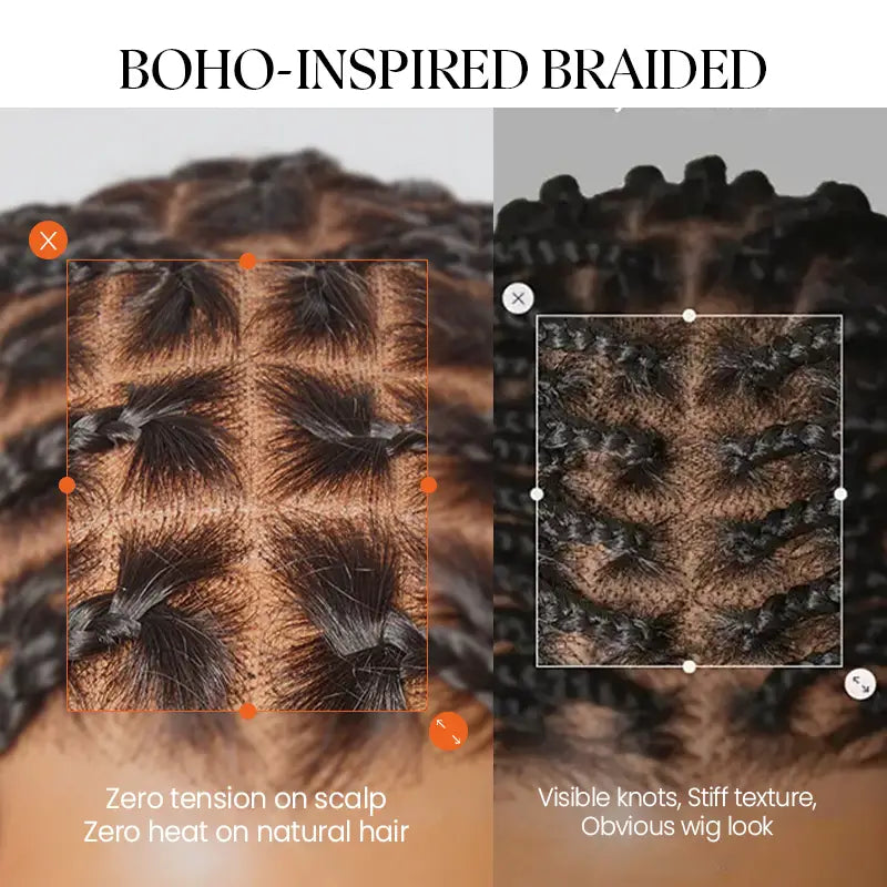 13x6 HD Lace Boho Braided Curly Wig Drawstring Glueless Human Hair Wig