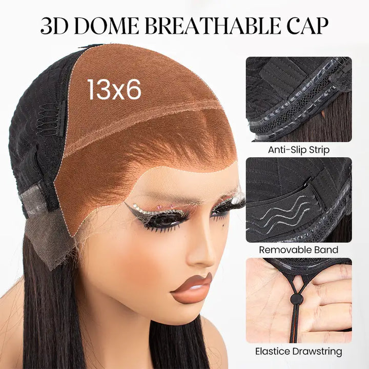 Peluca de cabello humano liso con encaje frontal transparente de 13 x 4 