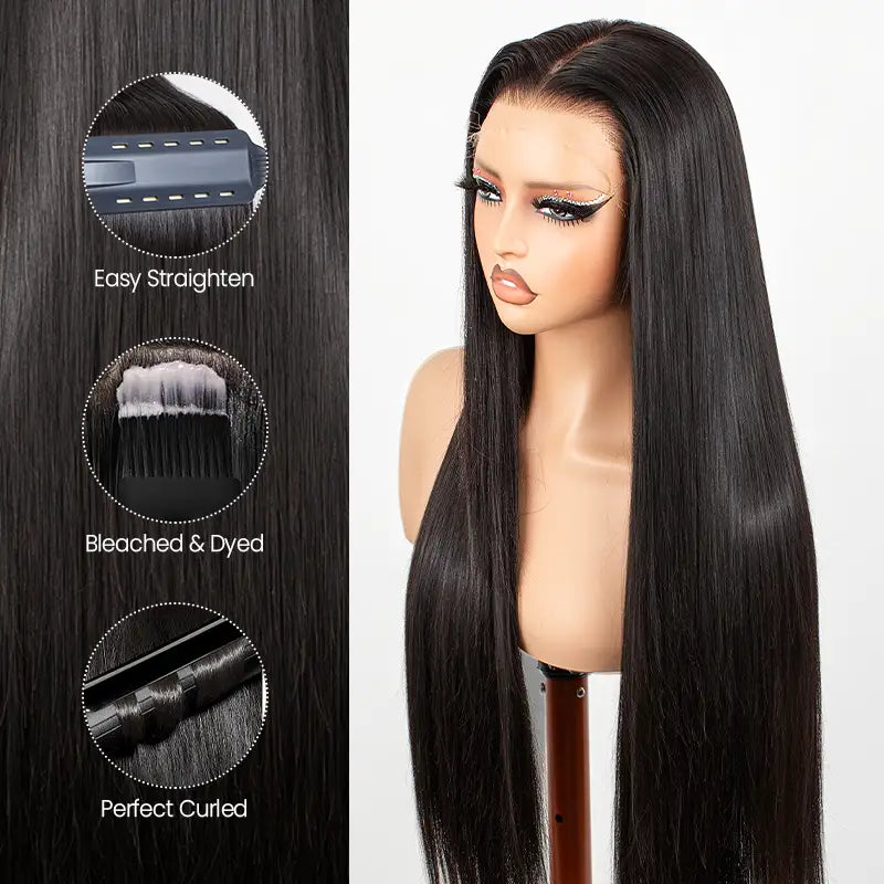 Peluca de cabello humano liso con encaje frontal transparente de 13 x 4 