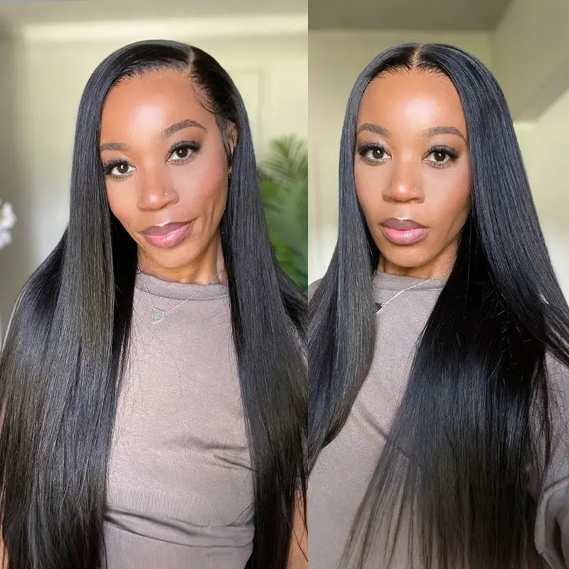 Peluca de cabello humano liso con encaje frontal transparente de 13 x 4 