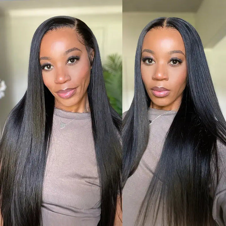 Peluca de cabello humano liso con encaje frontal transparente de 13 x 4 