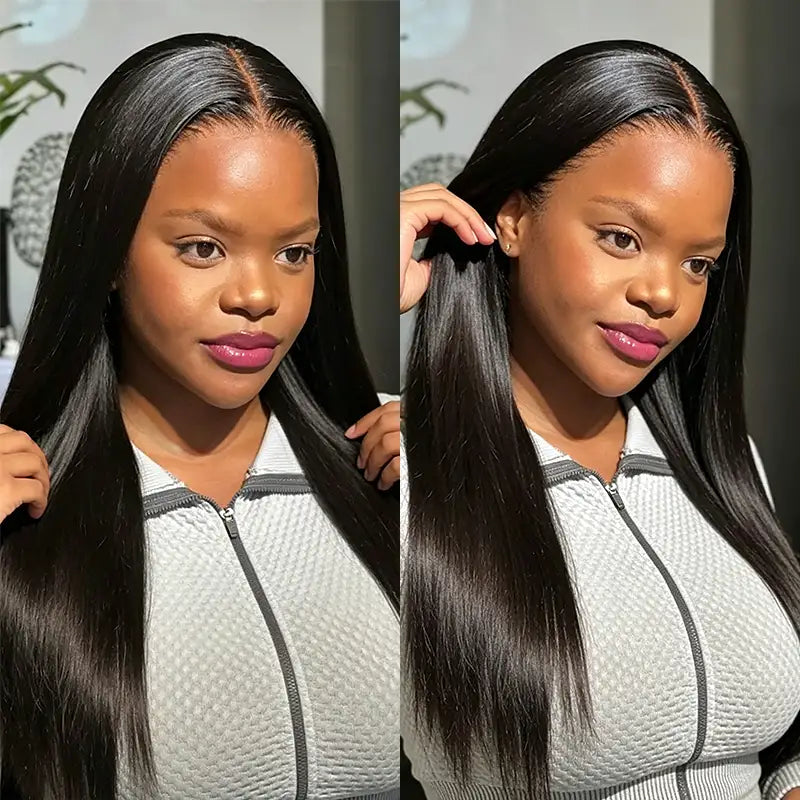 Peluca de cabello humano liso con encaje frontal transparente de 13 x 4 