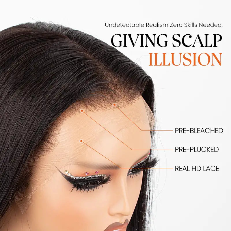 Peluca de cabello humano liso con encaje frontal transparente de 13 x 4 