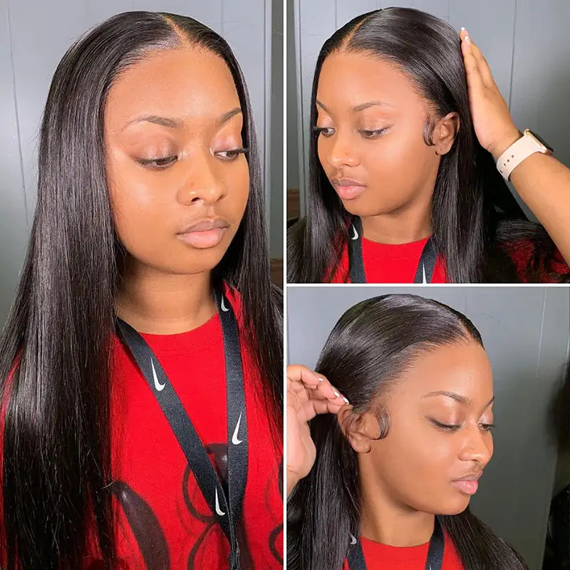 Peluca de cabello humano liso con encaje frontal transparente de 13 x 4 