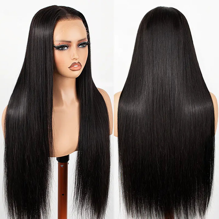 Perruque en cheveux humains lisses avec dentelle frontale transparente 13x4 