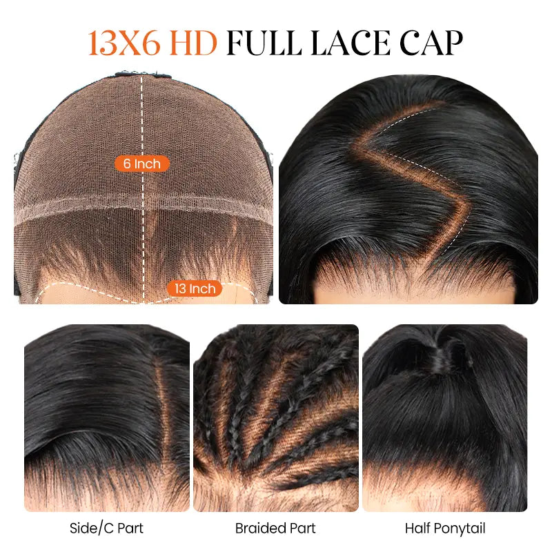 Perruque en cheveux humains lisses avec dentelle frontale transparente 13x4 