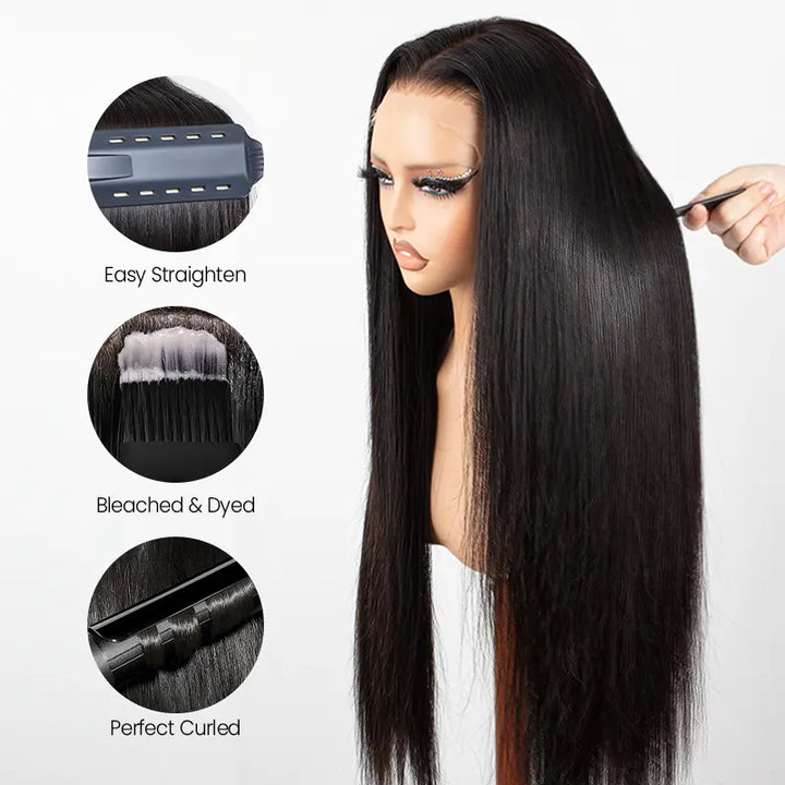 Perruque en cheveux humains lisses avec dentelle frontale transparente 13x4 