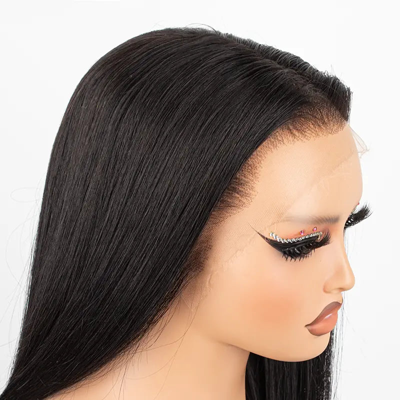 Perruque en cheveux humains lisses avec dentelle frontale transparente 13x4 
