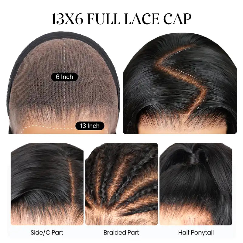 Perruque en cheveux humains lisses avec dentelle frontale transparente 13x4 