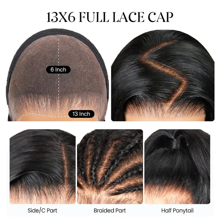 Perruque en cheveux humains lisses avec dentelle frontale transparente 13x4 