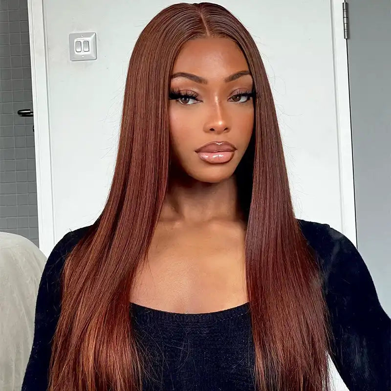 Perruque en cheveux humains lisses avec dentelle frontale transparente 13x4 