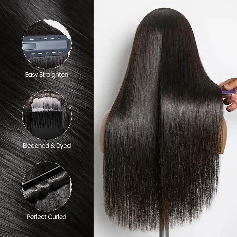 Perruque en cheveux humains lisses avec dentelle frontale transparente 13x4 