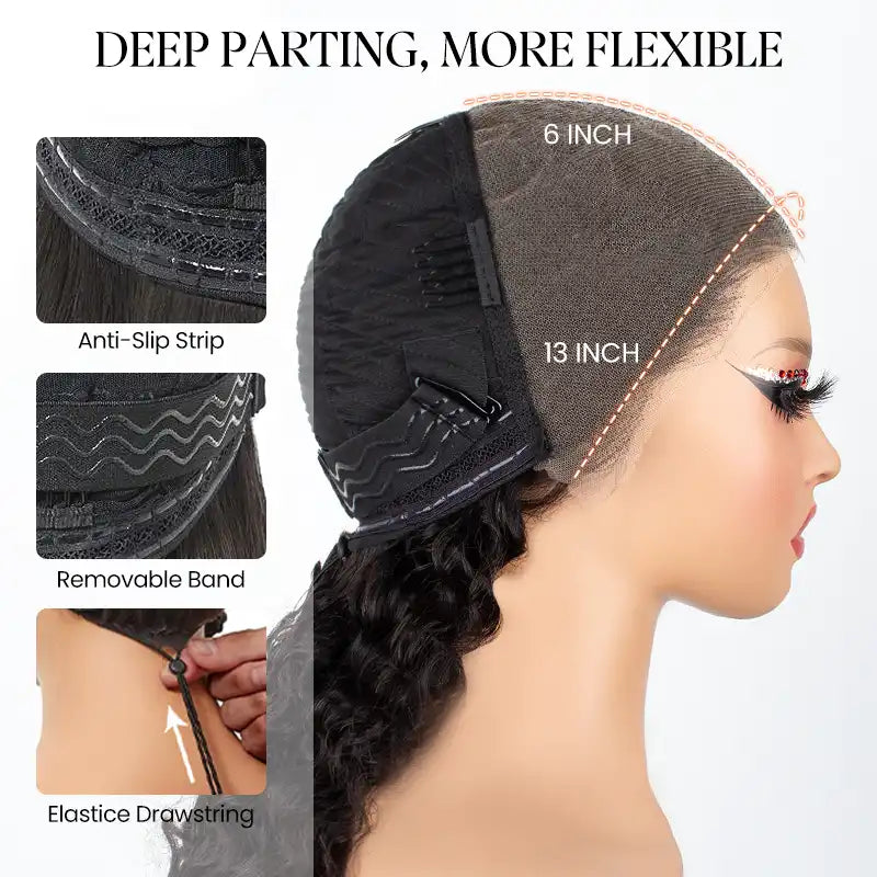 Perruque en cheveux humains lisses avec dentelle frontale transparente 13x4 