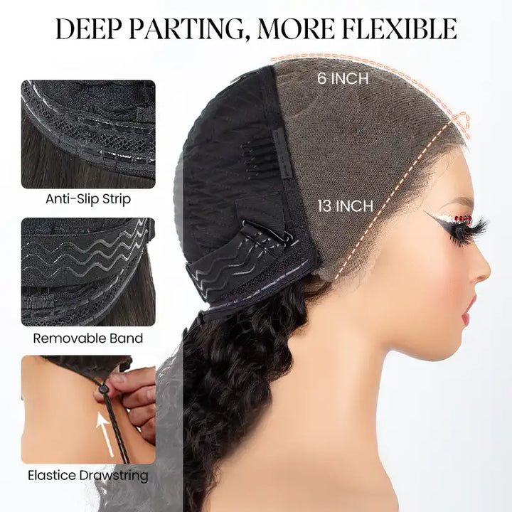 Perruque en cheveux humains lisses avec dentelle frontale transparente 13x4 