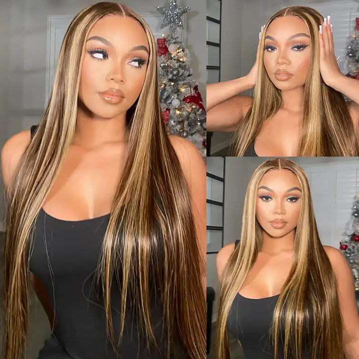 Perruque en cheveux humains lisses avec dentelle frontale transparente 13x4 