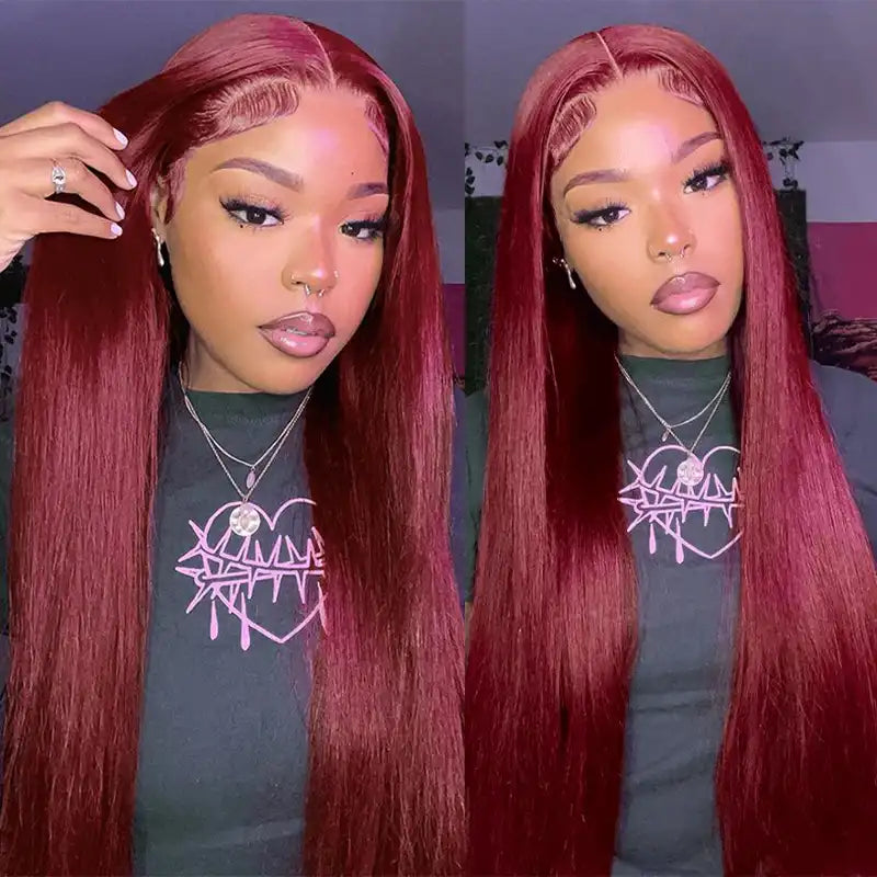 Perruque en cheveux humains lisses avec dentelle frontale transparente 13x4 