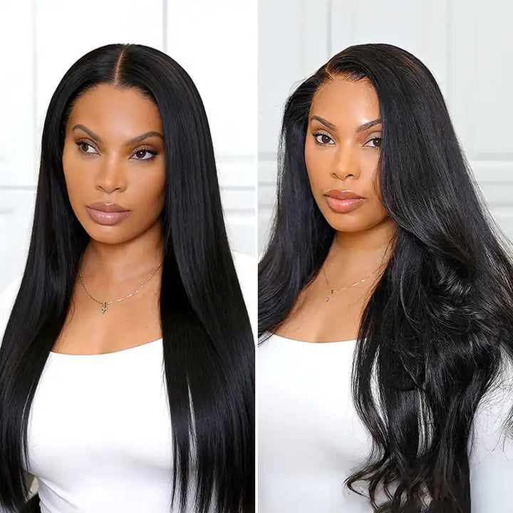 Perruque en cheveux humains lisses avec dentelle frontale transparente 13x4 