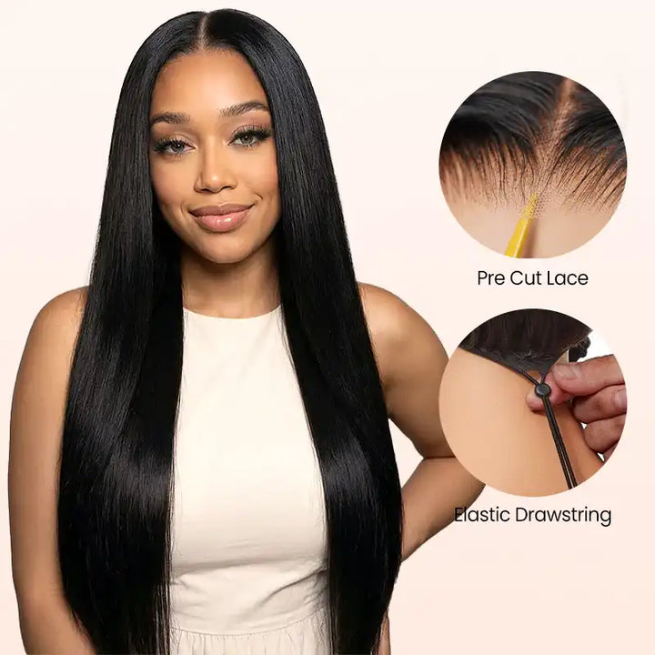 Perruque en cheveux humains lisses avec dentelle frontale transparente 13x4 