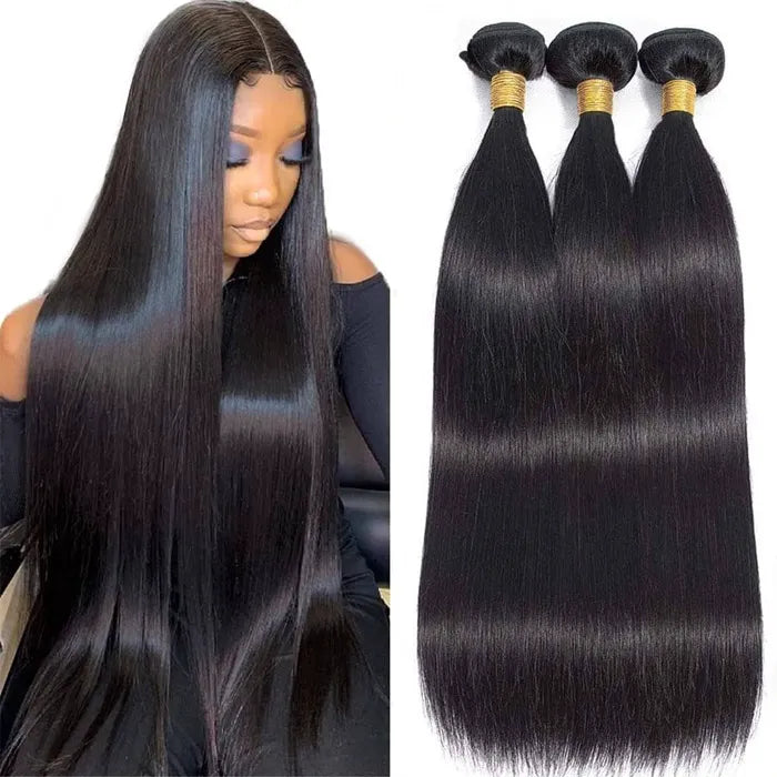 Beliana Unprocessed Human Virgin Straight Hair 3 Bundles Natural Black Color