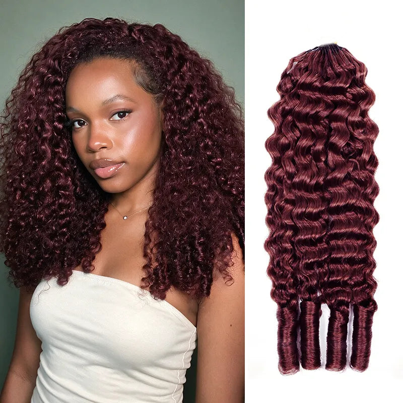 Colored Burmese Curly Feather Crochet Hair Extensions Human Hair
