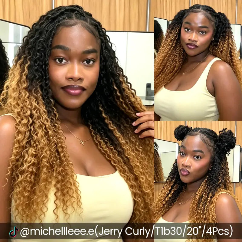 Ombre T1B/4/30 Curly Feather Crochet Hair Extensions 100% Human Hair