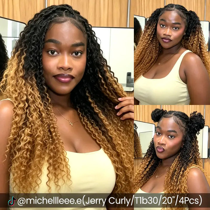 Ombre T1B/4/30 Curly Feather Crochet Hair Extensions 100% Human Hair